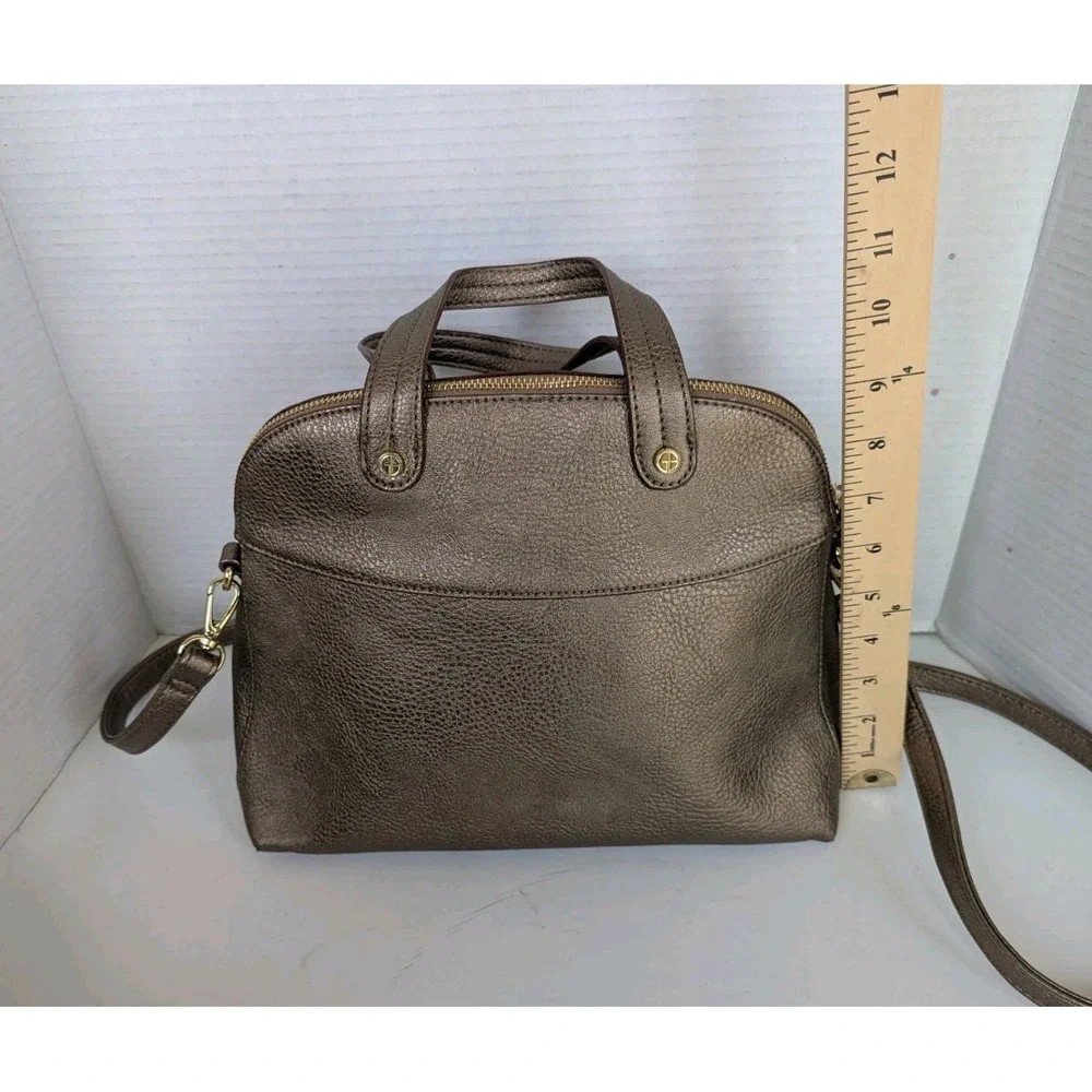 Gianni Bini Purse Satchel Gold Bronze Metall Pockets Zip Closure